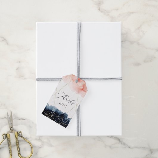 Geometrische bruiloft van de marine en Blush Water Cadeaulabel (Met Touw)