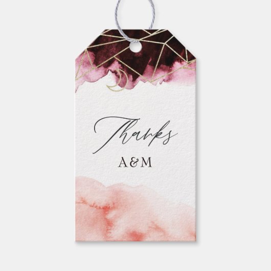 Geometrische bruiloft van de Waterverf Burgundy en Cadeaulabel (Voorkant)