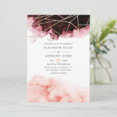 Geometrische bruiloft van de Waterverf Burgundy en Kaart (Staand voorkant)