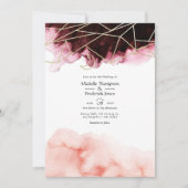 Geometrische bruiloft van de Waterverf Burgundy en Kaart (Voorkant)