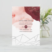 Geometrische bruiloft van de Waterverf Burgundy en Save The Date (Staand voorkant)