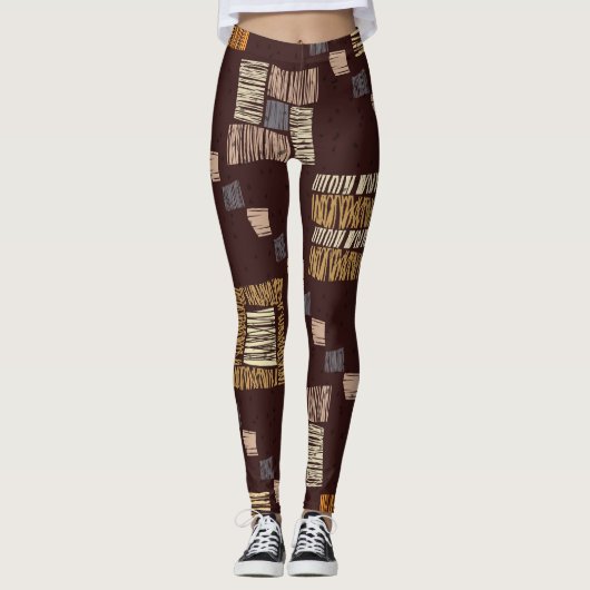 Geometrische bruine etnische tribale achtergrond leggings (Voorkant)