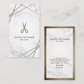 Geometrische bruine gouden schaar Marble Hair Vert Visitekaartje (Voorkant / Achterkant)