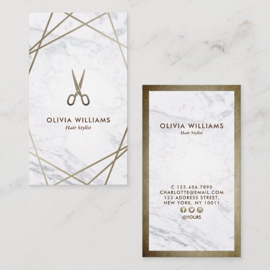 Geometrische bruine gouden schaar Marble Hair Vert Visitekaartje (Voorkant / Achterkant)