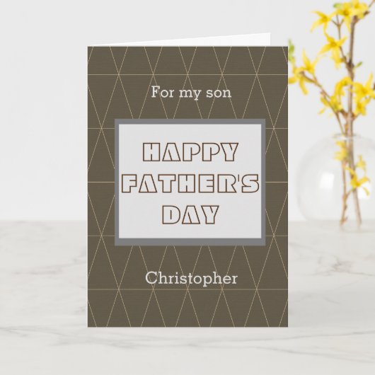 Geometrische bruine Vaderdag voor mijn zoon Kaart (Gele Bloem)