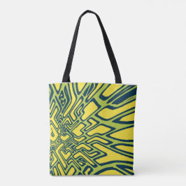 Geometrische chartreuse, blauw en geel tote bag