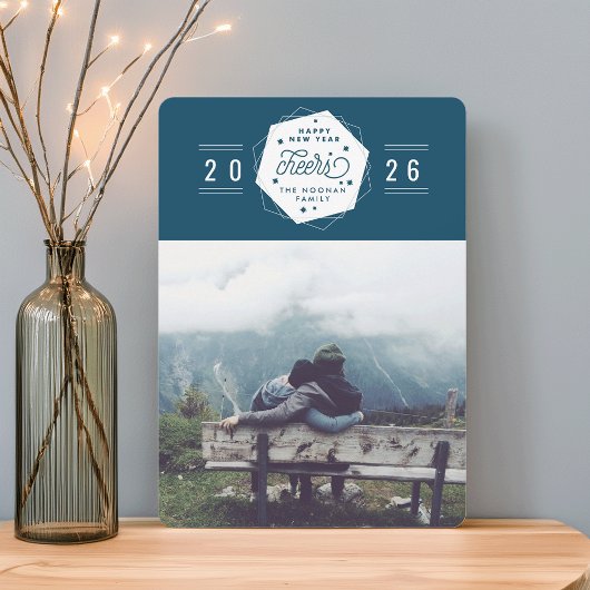 Geometrische Cheer Nieuwjaarsfoto Feestdagenkaart