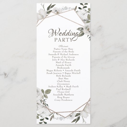 Geometrische Cherish White Floral bruiloft ceremon Programmakaart (Achterkant)