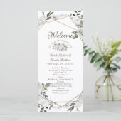 Geometrische Cherish White Floral bruiloft ceremon Programmakaart (Staand voorkant)