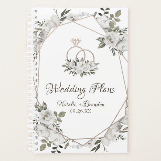 Geometrische Cherish White Floral Rozen Trouwplann Planner (Voorkant)