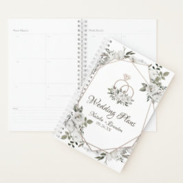 Geometrische Cherish White Floral Rozen Trouwplann Planner