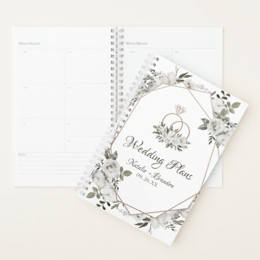 Geometrische Cherish White Floral Rozen Trouwplann Planner (Display)