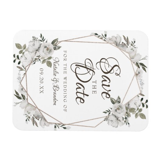 Geometrische Cherish White Floral Sla de datum op Magneet (Horizontaal)