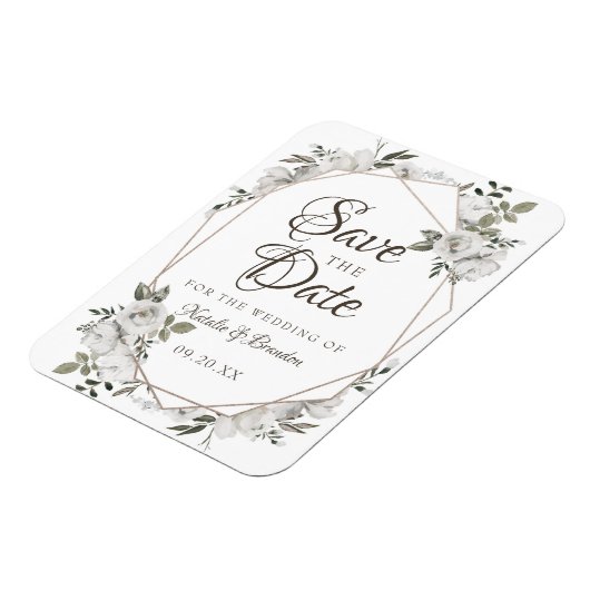 Geometrische Cherish White Floral Sla de datum op Magneet (Linkerzijde)