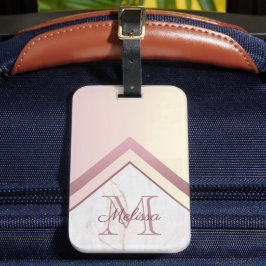 Geometrische Chevron Roze Gouden Marmer Monogram Bagagelabel