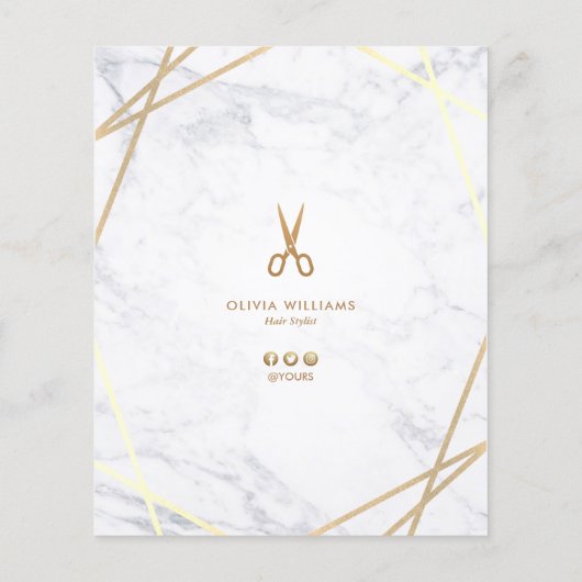 Geometrische Chic Gold Scissors Marble Hair Stylis Flyer (Achterkant)