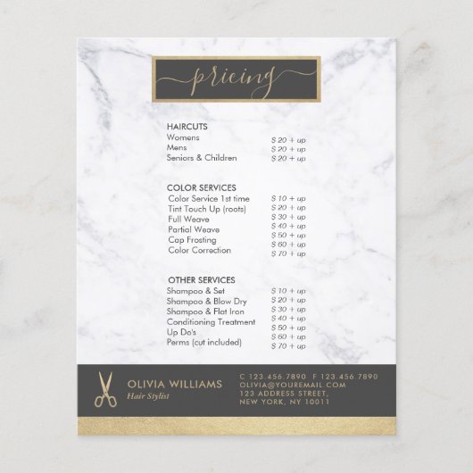 Geometrische Chic Gold Scissors Marble Hair Stylis Flyer (Voorkant)