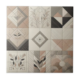 Geometrische  Chic Havermout Soft Black Tegeltje