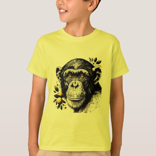 Geometrische chimpansee met citroenen Art Print T-shirt (Voorkant)
