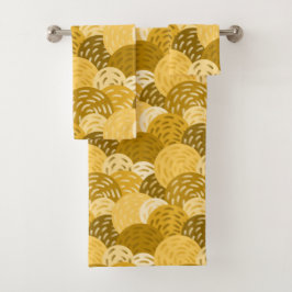 Geometrische cirkels in goud en mosterdgeel bad handdoek