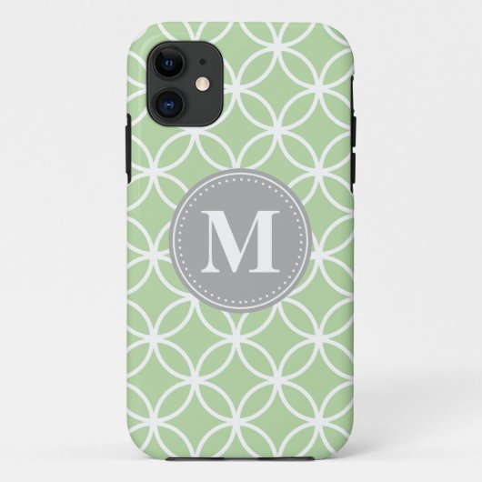 Geometrische cirkels Mint Groene Grauwe Monogram Case-Mate iPhone Case (Achterkant)