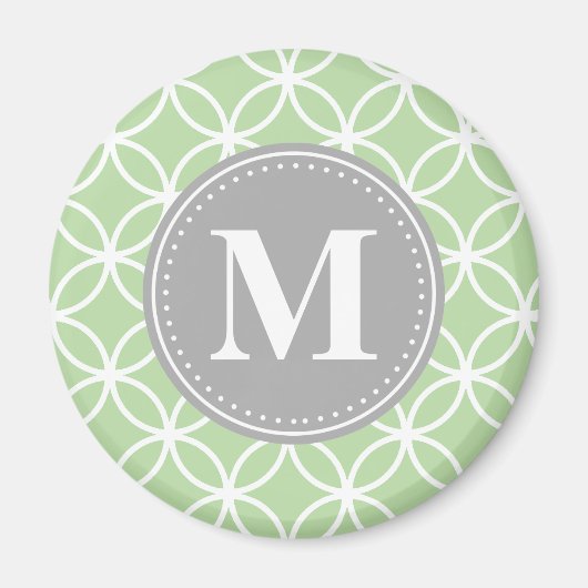 Geometrische cirkels Mint Groene Grauwe Monogram Magneet (Voorkant)
