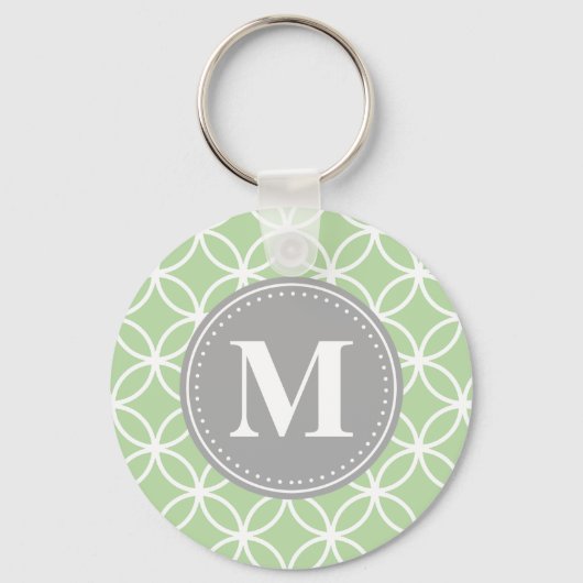 Geometrische cirkels Mint Groene Grauwe Monogram Sleutelhanger (Voorkant)