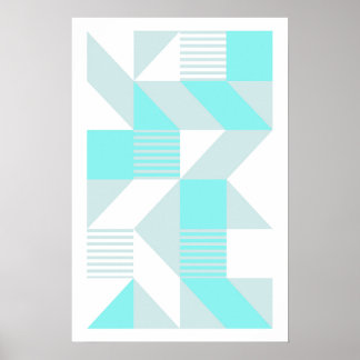 Geometrische Compositie in Aqua Tinten Poster