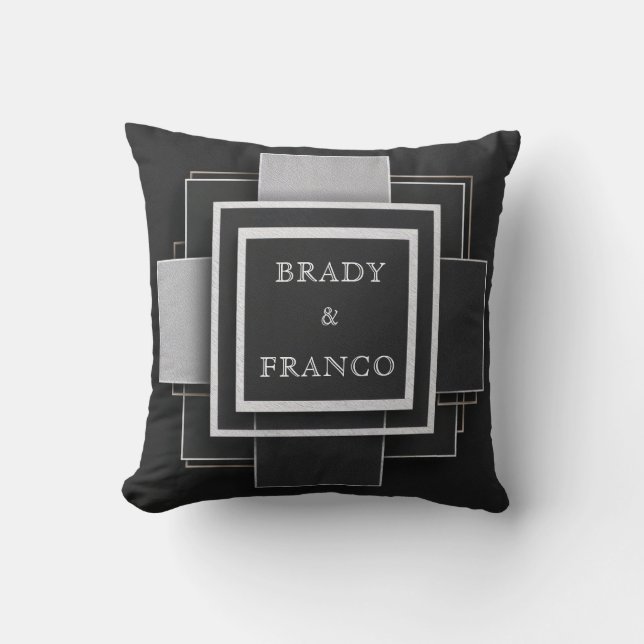 Geometrische contrastlagen Elegante zwarte bruilof Kussen (Voorkant)