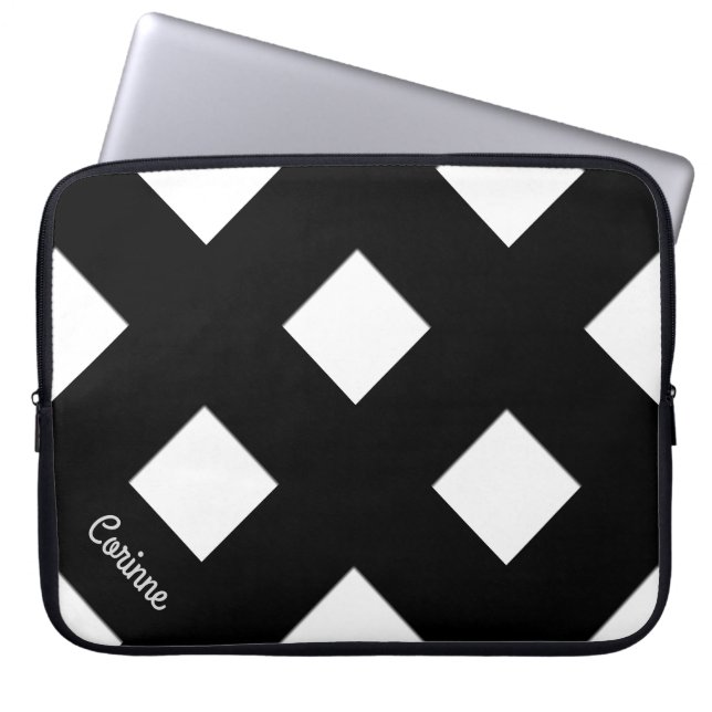 Geometrische Crossing Pastel Zwarte Lijnen met Naa Laptop Sleeve (Voorkant)
