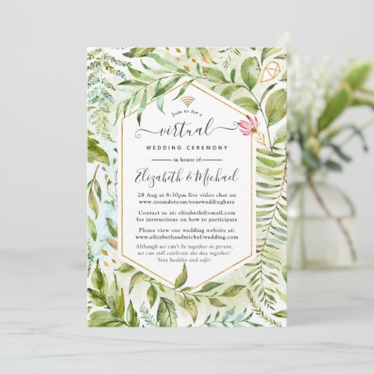 Geometrische Crystal Online Virtuele Bruiloft Kaart (Staand voorkant)