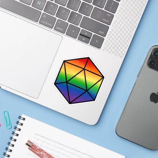 Geometrische D20 Rainbow Pride-vlag Sticker (Laptop met iPhone)