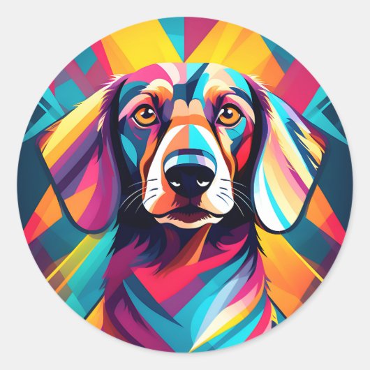 Geometrische Dachshund Moderne Hond Ronde Sticker (Voorkant)