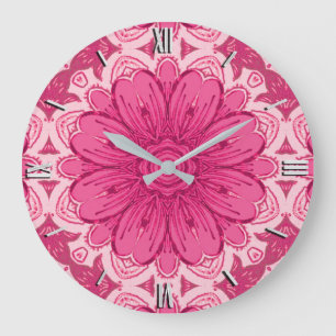 Geometrische Daisy Pattern in Coral and Pastel Pin Grote Klok