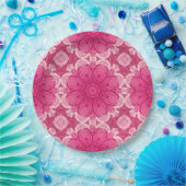 Geometrische Daisy Pattern in Coral and Pastel Pin Papieren Bordje (Feest)