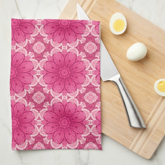 Geometrische Daisy Pattern in Coral and Pastel Pin Theedoek (Quarter Fold)