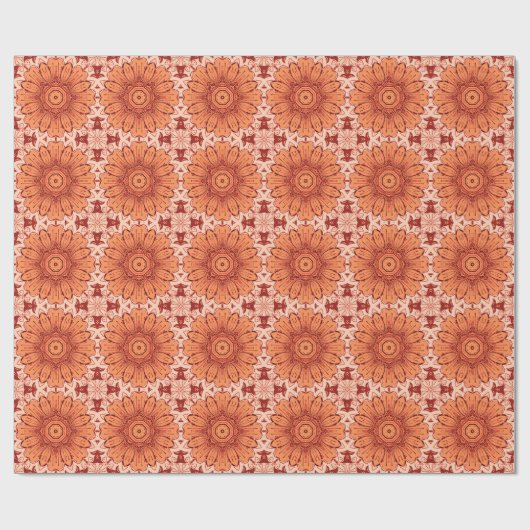 Geometrische Daisy Pattern in Mandarijns Oranje Cadeaupapier (Vlak)