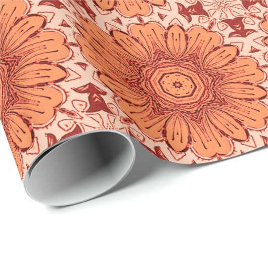 Geometrische Daisy Pattern in Mandarijns Oranje Cadeaupapier (Rol Hoek)