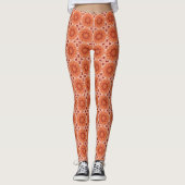 Geometrische Daisy Pattern in Mandarijns Oranje Leggings (Voorkant)