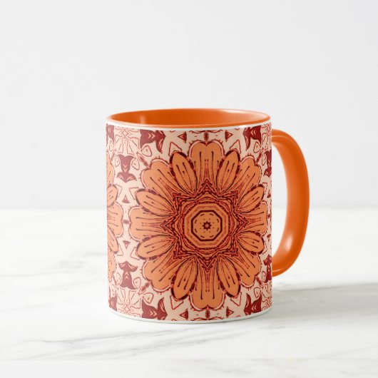 Geometrische Daisy Pattern in Mandarijns Oranje Mok (Voorkant rechts)
