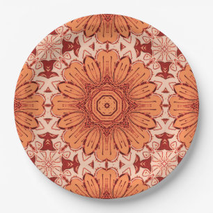 Geometrische Daisy Pattern in Mandarijns Oranje Papieren Bordje
