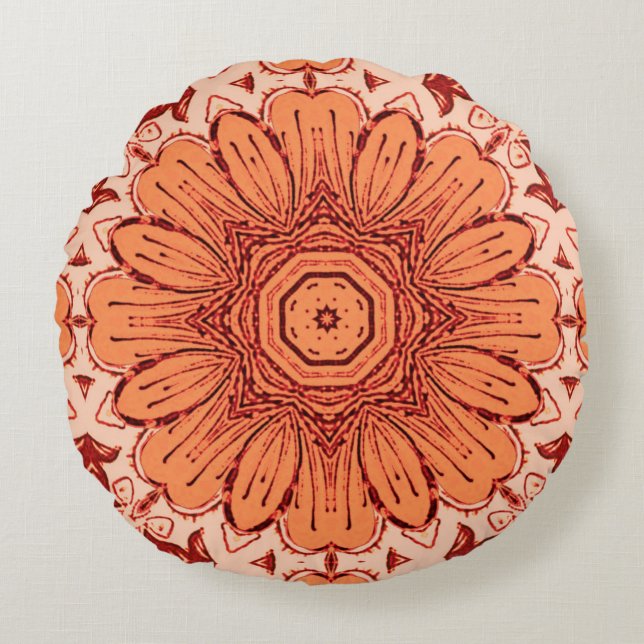 Geometrische Daisy Pattern in Mandarijns Oranje Rond Kussen (Voorkant)