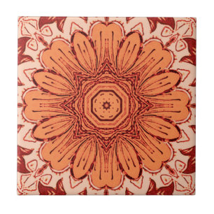 Geometrische Daisy Pattern in Mandarijns Oranje Tegeltje