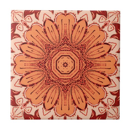 Geometrische Daisy Pattern in Mandarijns Oranje Tegeltje (Voorkant)