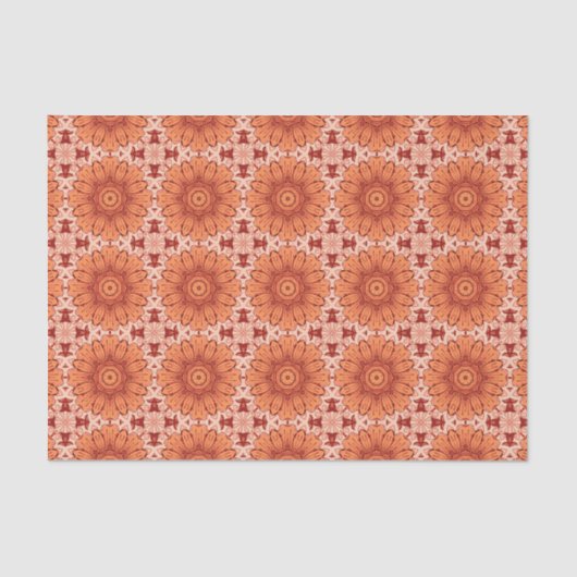 Geometrische Daisy Pattern in Mandarijns Oranje Tissuepapier (Voorkant)