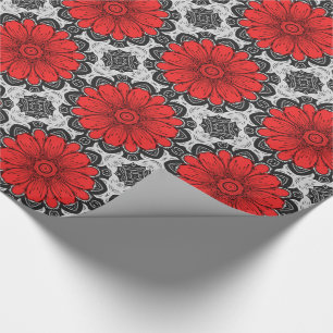 Geometrische Daisy Pattern in Red Black & White Cadeaupapier