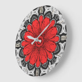Geometrische Daisy Pattern in Red Black & White Grote Klok (Hoek)