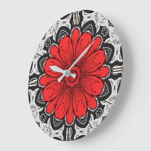Geometrische Daisy Pattern in Red Black & White Grote Klok (Hoek)