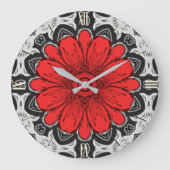 Geometrische Daisy Pattern in Red Black & White Grote Klok (Voorkant)