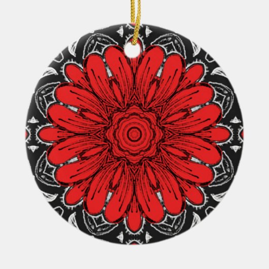 Geometrische Daisy Pattern in Red Black & White Keramisch Ornament (Voorkant)